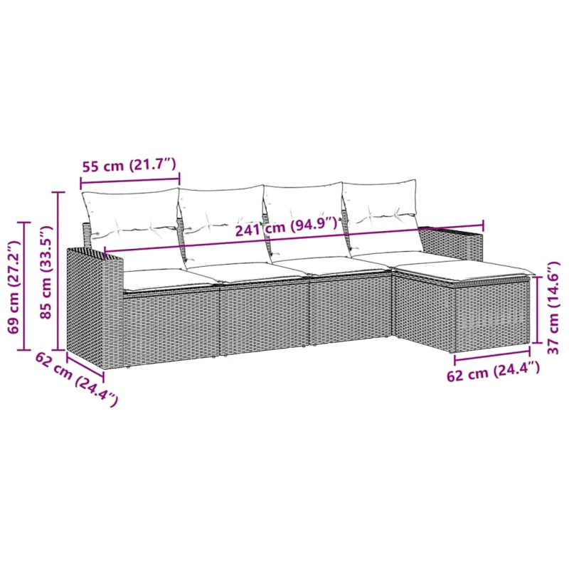 vidaXL Sodo komplektas su pagalvėlėmis, 5 dalių, juodas, poliratanas
