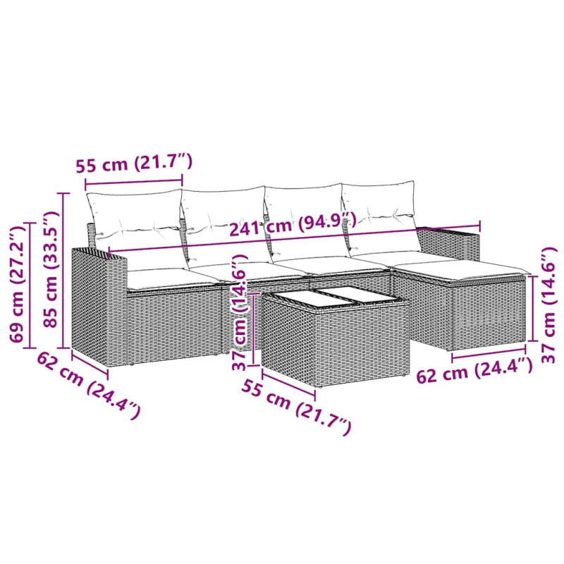 vidaXL Sofos komplektas su pagalvėlėmis, 6 dalių, juodas, poliratanas