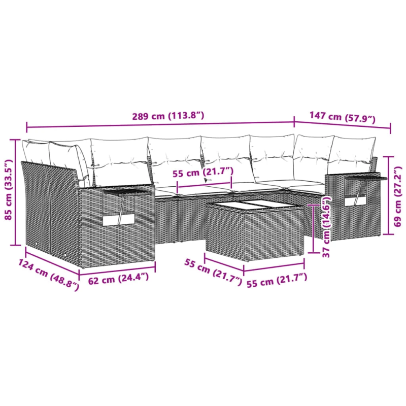 vidaXL Sodo komplektas su pagalvėlėmis, 8 dalių, pilkas, poliratanas