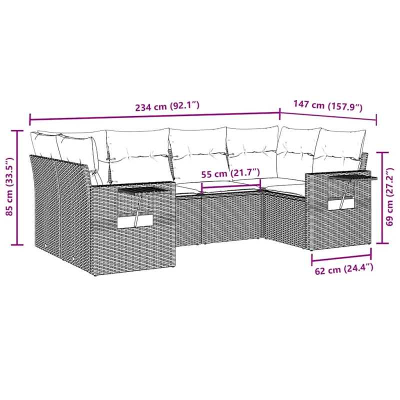 vidaXL 6-daļīgs dārza dīvānu komplekts, matrači, brūna PE rotangpalma