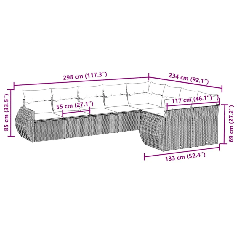 vidaXL 9-daļīgs dārza dīvāna komplekts, matrači, melna PE rotangpalma