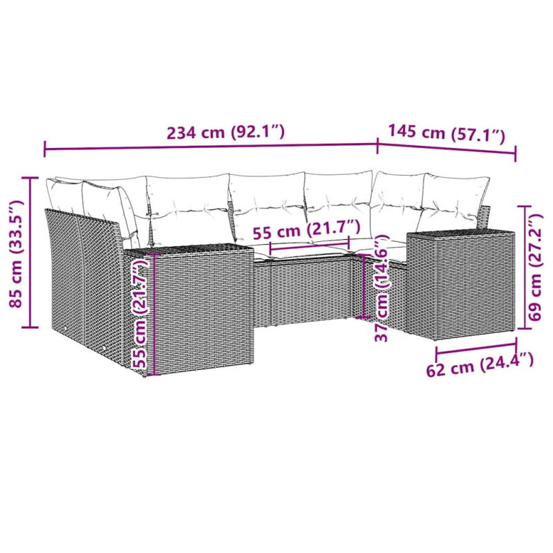 vidaXL 6-daļīgs dārza dīvāna komplekts, matrači, melna PE rotanpalma