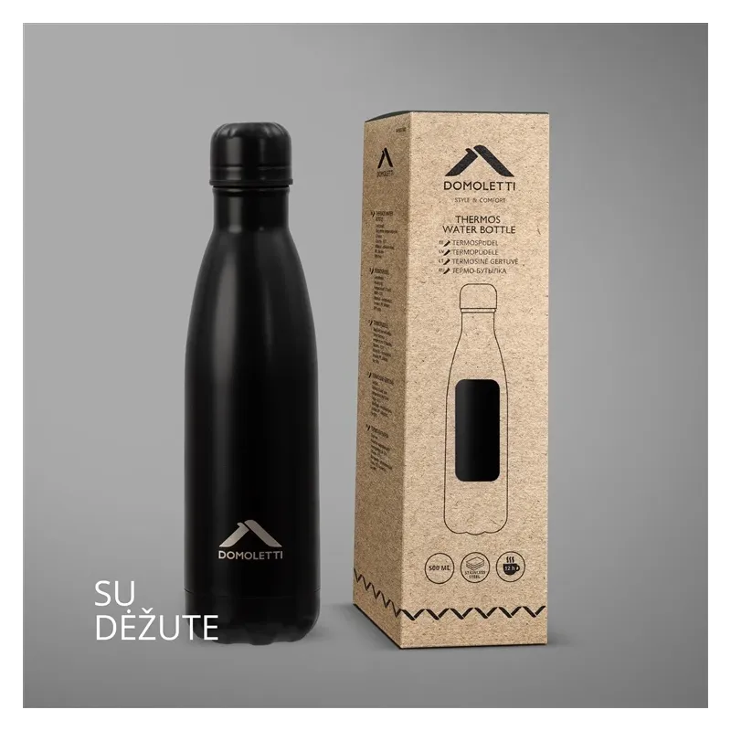 Termiskā pudele Domoletti, melna krās., nerūsējošais tērauds, 0.5 l