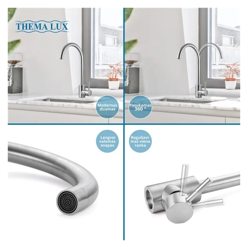 Virtuves jaucējkrāns Thema Lux Dune L-4087, nerūsējošā tērauda