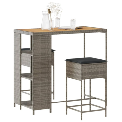 vidaXL 3 gab dārza mēbeļu komplekts ar matračiem pelēka PE rotangpalma