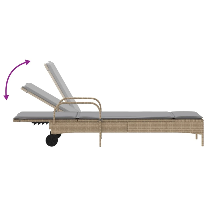 vidaXL sauļošanās zviļņi ar matračiem, 2 gab., bēša PE rotangpalma