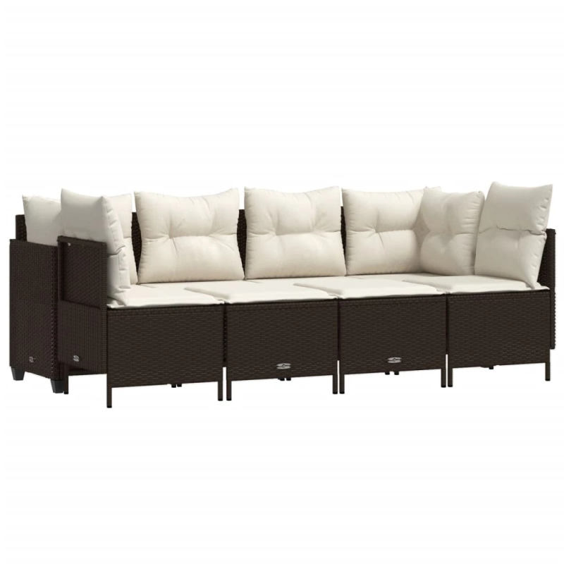 vidaXL 5-daļīgs dārza dīvānu komplekts, matrači, brūna PE rotangpalma