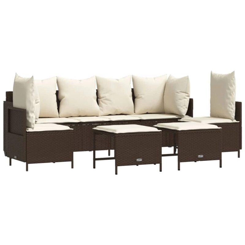 vidaXL 5-daļīgs dārza dīvānu komplekts, matrači, brūna PE rotangpalma