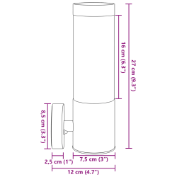 vidaXL Āra sienas lampa Sudraba 12 x 7.5 x 27 cm Nerūsējošs tērauds
