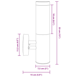 vidaXL Āra sienas gaisma Melna 15 x 7,5 x 33 cm