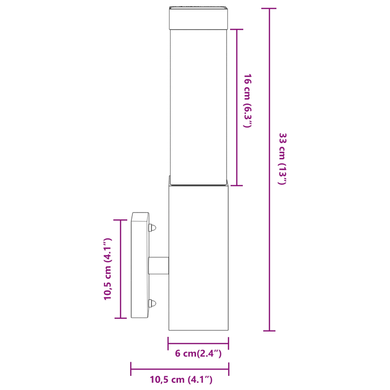 vidaXL Āra sienas gaisma Melna 10.5 x 6 x 33 cm