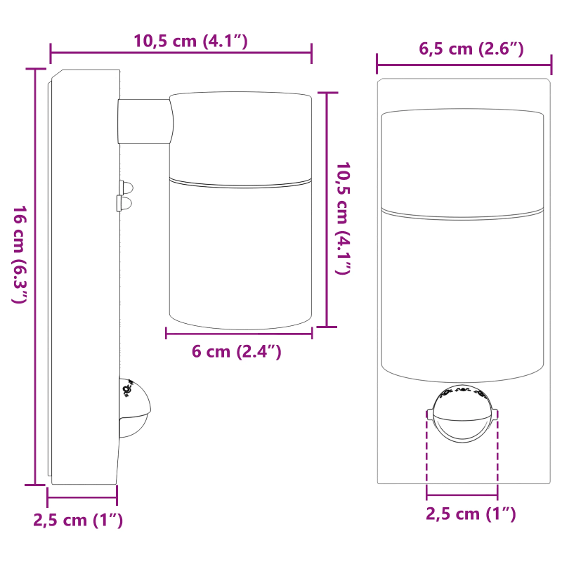 vidaXL Āra sienas gaisma Sudraba 6,5 x 10,5 x 16 cm