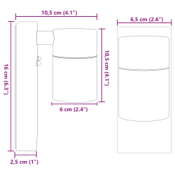 vidaXL Āra sienas gaisma Melna 6,5 x 10,5 x 16 cm
