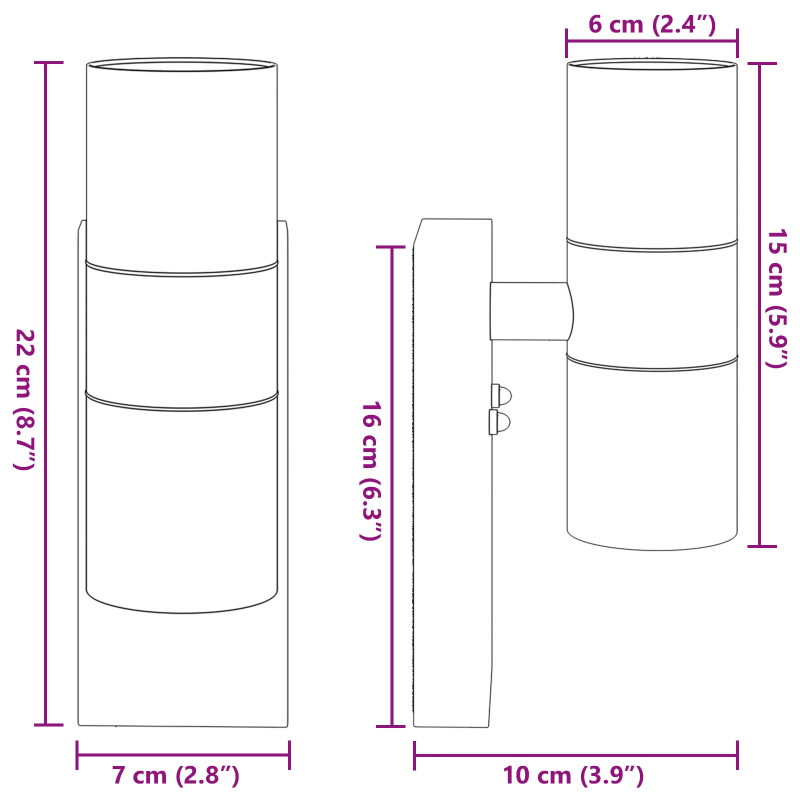 vidaXL Āra sienas gaisma Melna 7 x 10 x 22 cm