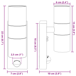 vidaXL Āra sienas gaisma Melna 7 x 10 x 22 cm