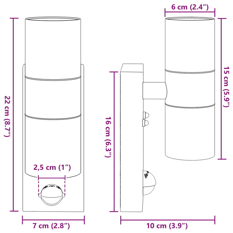 vidaXL Āra sienas gaisma Melna 7 x 10 x 22 cm
