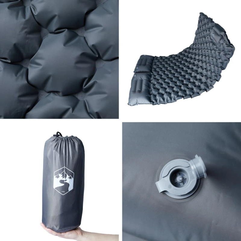 vidaXL pašpiepūšams kempinga matracis, spilveni, divvietīgs, pelēks