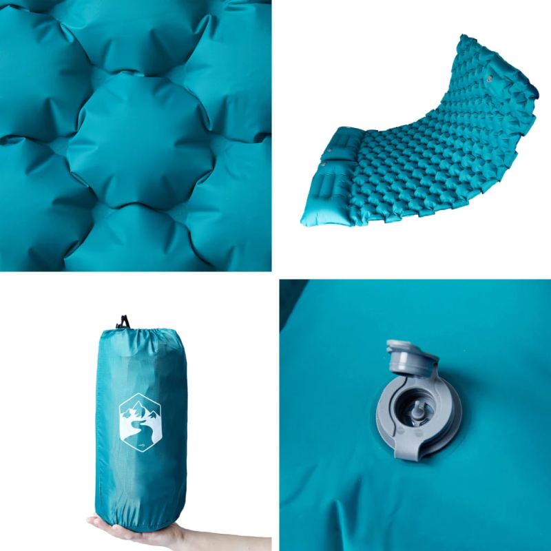 vidaXL pašpiepūšams kempinga matracis, spilveni, divvietīgs, zils