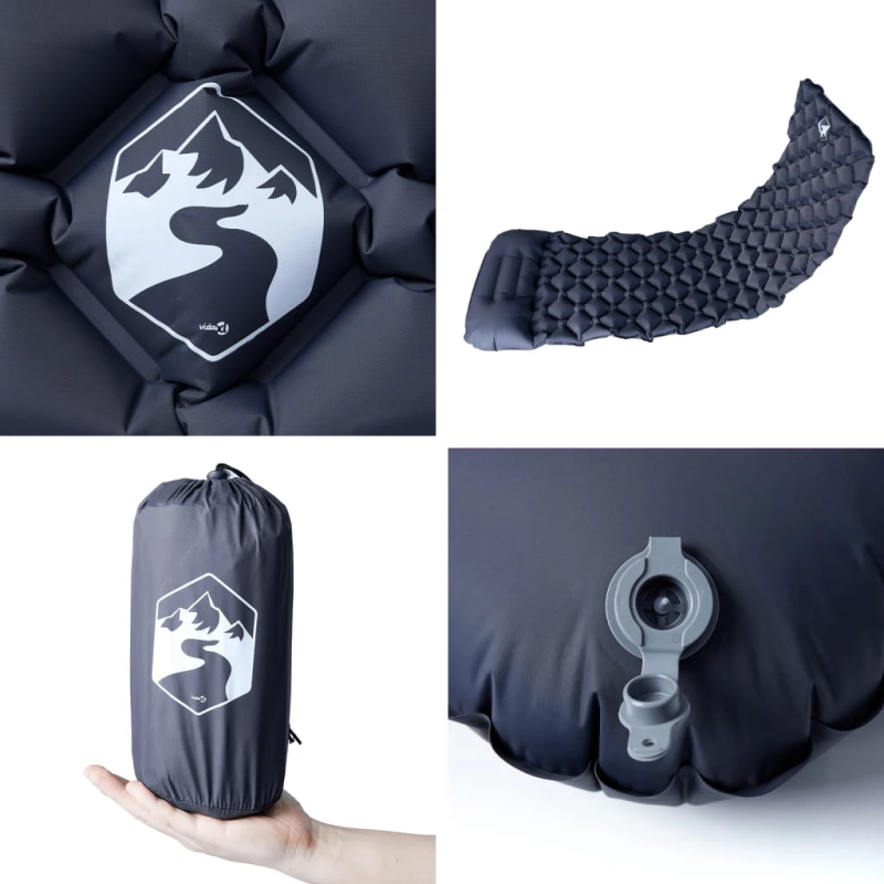 vidaXL piepūšams kempinga matracis, spilvens, vienvietīgs, pelēks