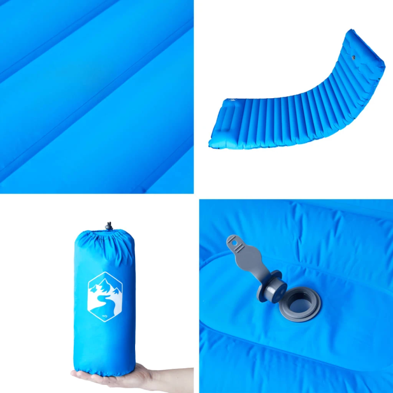 vidaXL pašpiepūšams kempinga matracis, spilvens, vienvietīgs, zils