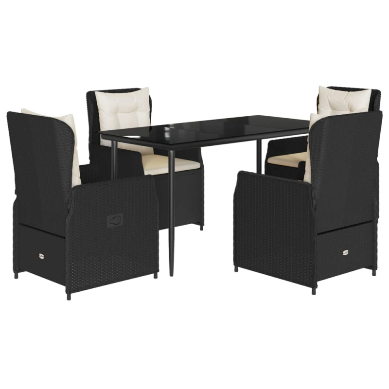 vidaXL 5-daļīgs dārza mēbeļu komplekts, matrači, melna PE rotangpalma