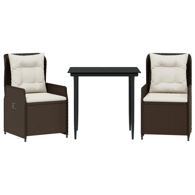 vidaXL 3-daļīgs dārza mēbeļu komplekts, matrači, brūna PE rotangpalma