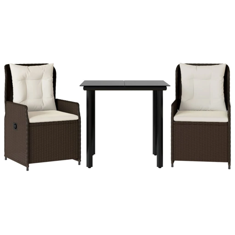 vidaXL 3-daļīgs dārza mēbeļu komplekts, matrači, brūna PE rotangpalma