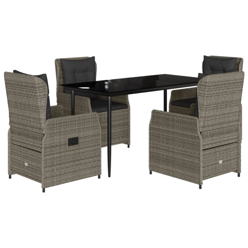 vidaXL 5-daļīgs dārza mēbeļu komplekts, matrači, pelēka PE rotangpalma