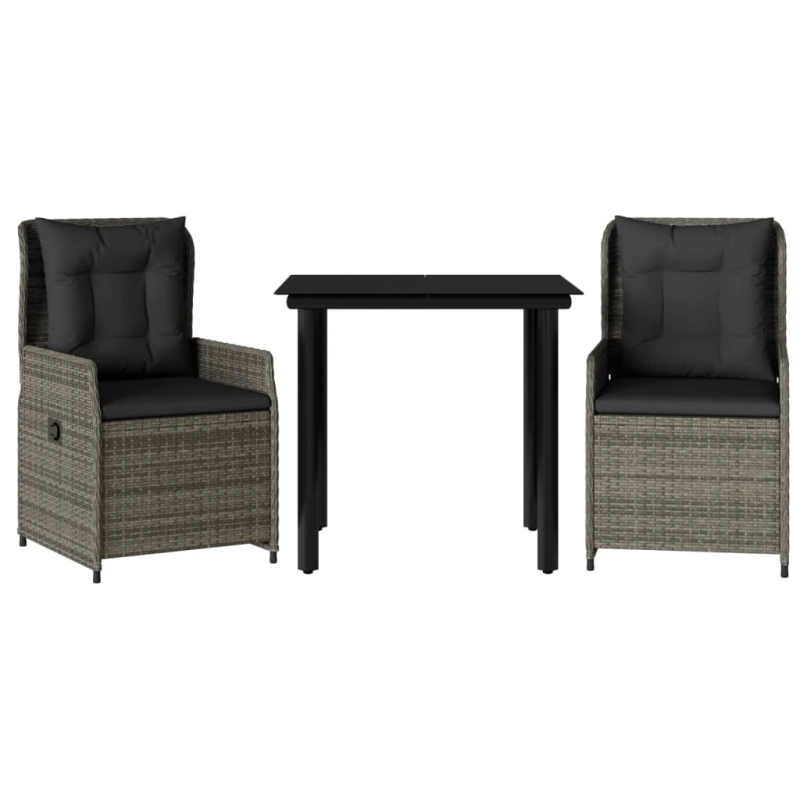 vidaXL 3-daļīgs dārza mēbeļu komplekts, matrači, pelēka PE rotangpalma