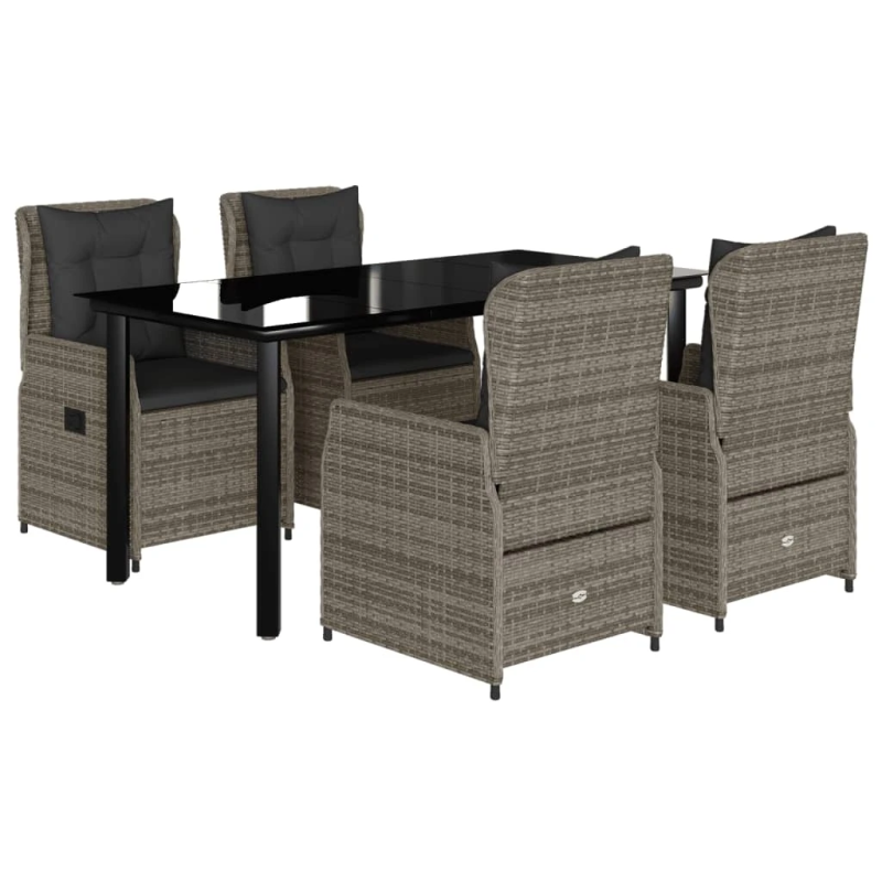 vidaXL 5-daļīgs dārza mēbeļu komplekts, matrači, pelēka PE rotangpalma