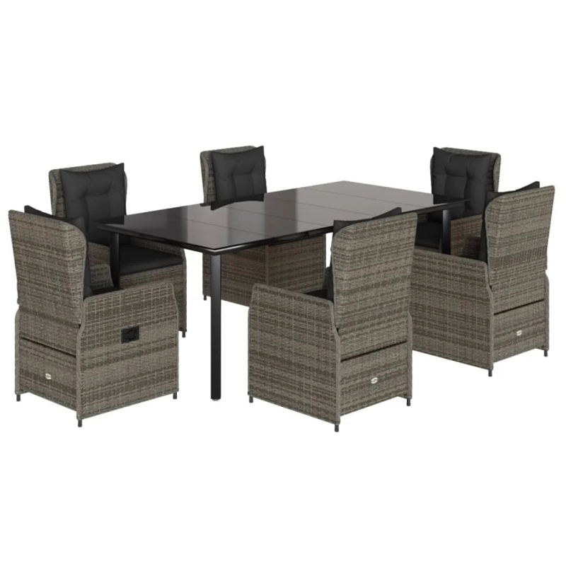 vidaXL 7-daļīgs dārza mēbeļu komplekts, matrači, pelēka PE rotangpalma