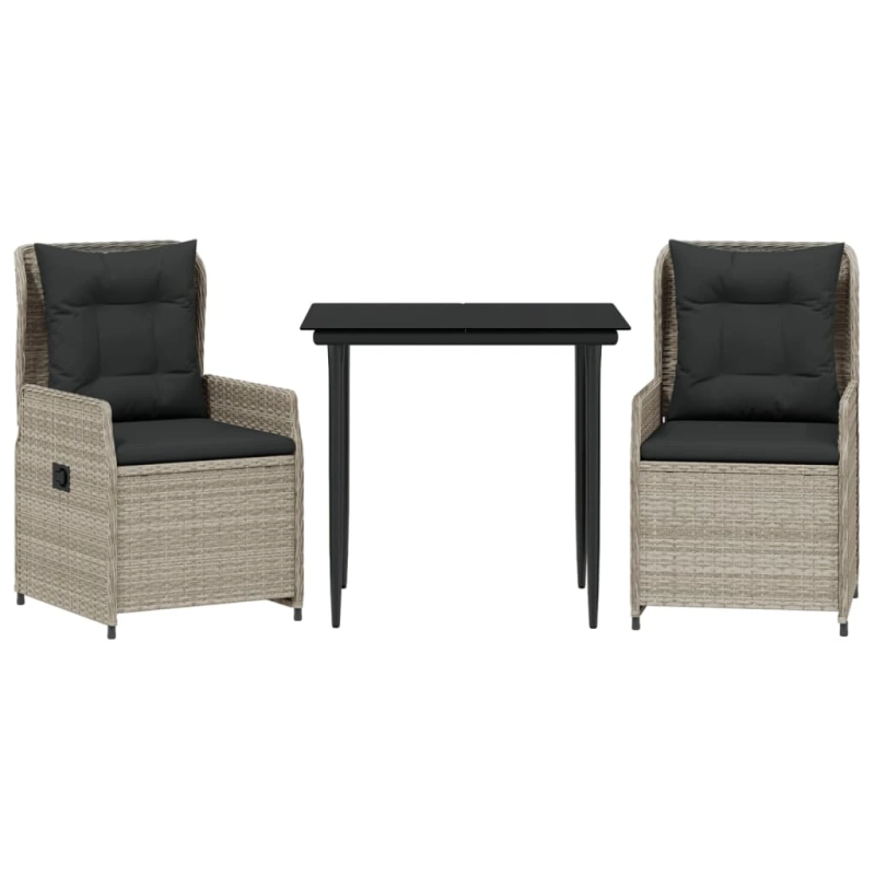 vidaXL 3-daļīgs dārza mēbeļu komplekts, matrači,gaiši pelēka PE pinums