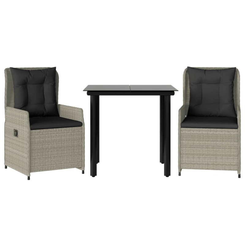 vidaXL 3-daļīgs dārza mēbeļu komplekts, matrači,gaiši pelēka PE pinums