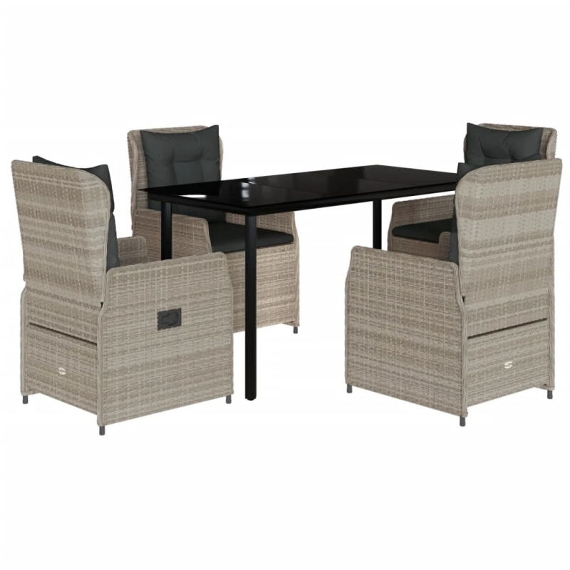 vidaXL 5-daļīgs dārza mēbeļu komplekts, matrači,gaiši pelēka PE pinums