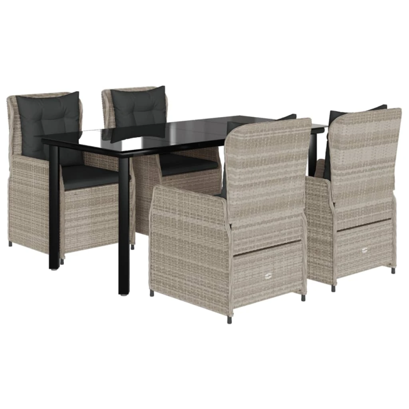 vidaXL 5-daļīgs dārza mēbeļu komplekts, matrači,gaiši pelēka PE pinums