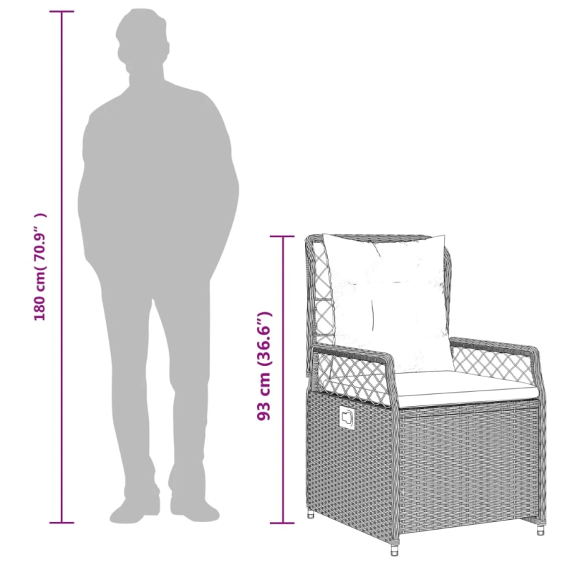 vidaXL 7-daļīgs dārza mēbeļu komplekts, matrači, pelēka PE rotangpalma