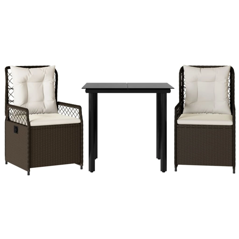 vidaXL 3-daļīgs dārza mēbeļu komplekts, matrači, brūna PE rotangpalma