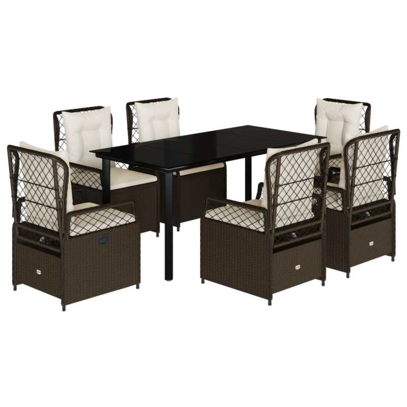 vidaXL 7-daļīgs dārza mēbeļu komplekts, matrači, brūna PE rotangpalma