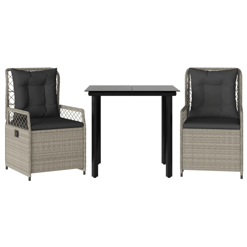 vidaXL 3-daļīgs dārza mēbeļu komplekts, matrači,gaiši pelēka PE pinums