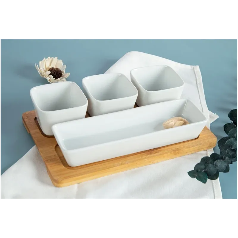 Servēšanas komplekts Domoletti, 26.1 cm x 17 cm x 4.7 cm, balta-dižskābardis, keramika-bambuss