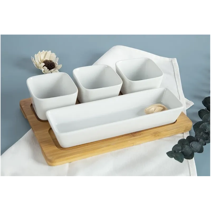 Servēšanas komplekts Domoletti, 26.1 cm x 17 cm x 4.7 cm, balta-dižskābardis, keramika-bambuss