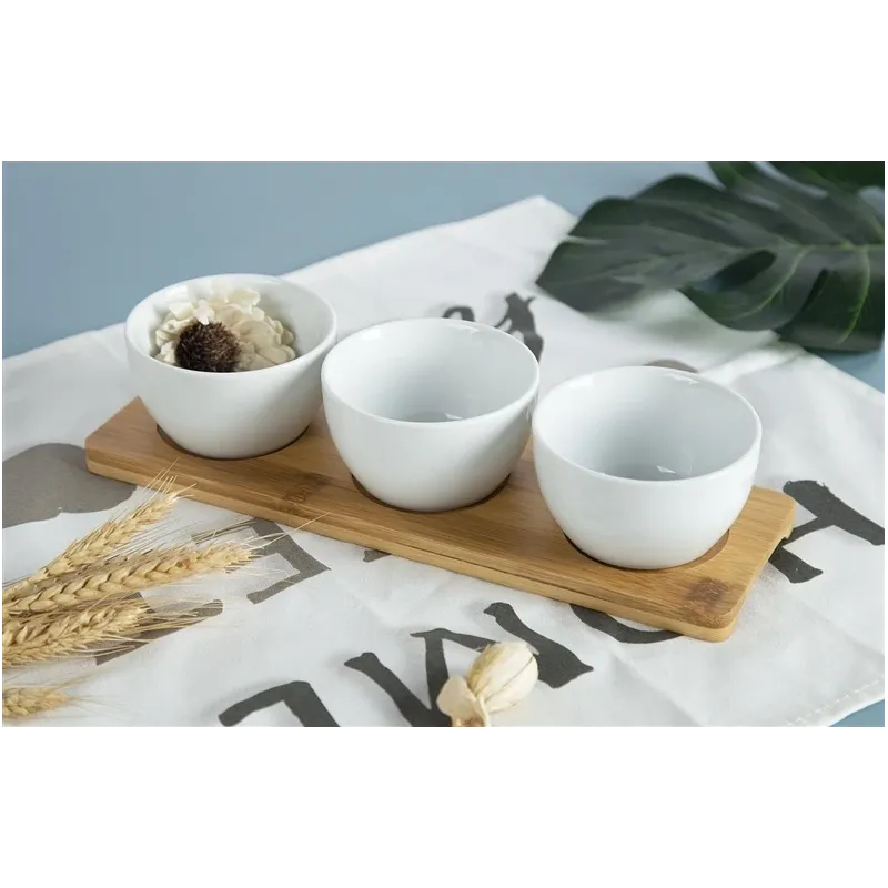 Servēšanas komplekts Domoletti, 28 cm x 9 cm x 5.8 cm, balta-dižskābardis, keramika-bambuss