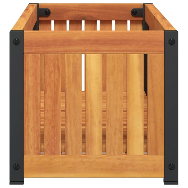 vidaXL puķu kaste, 80x30x27,5 cm, akācijas masīvkoks, tērauds