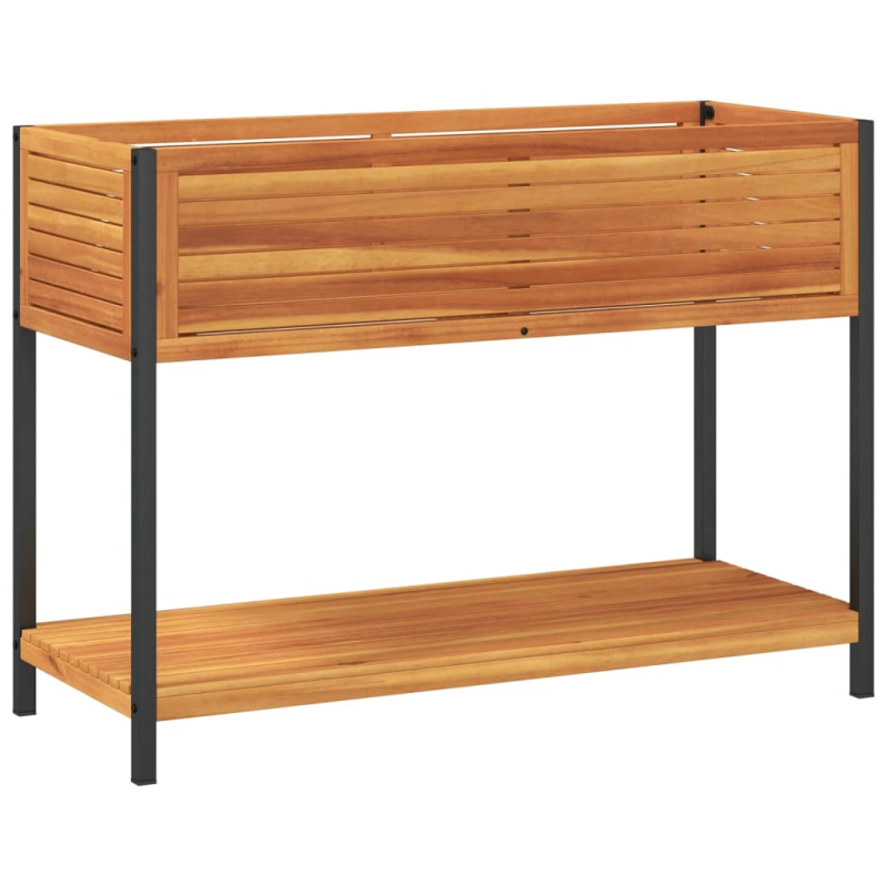 vidaXL puķu kaste ar plauktu 110x45x80 cm akācijas masīvkoks tērauds