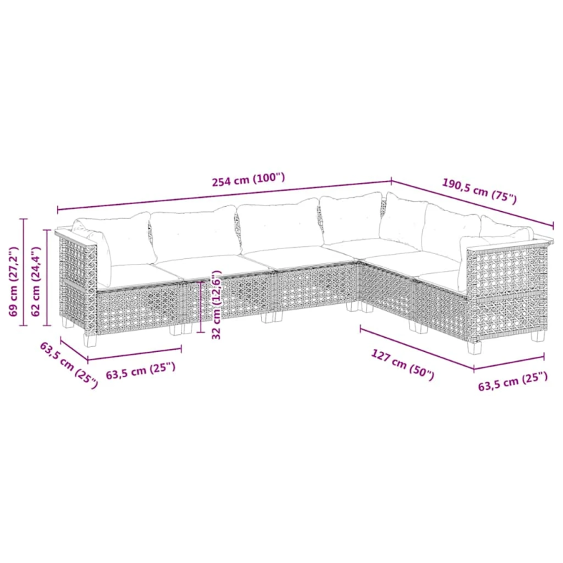 vidaXL 6-daļīgs dārza dīvāna komplekts, matrači, bēša PE rotangpalma