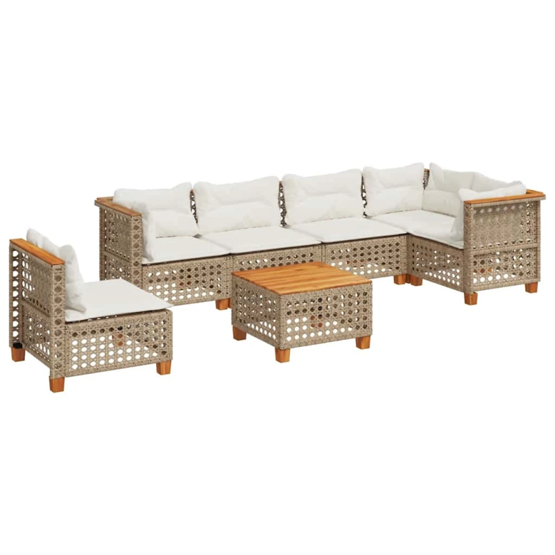 vidaXL 7-daļīgs dārza dīvāna komplekts, matrači, bēša PE rotangpalma