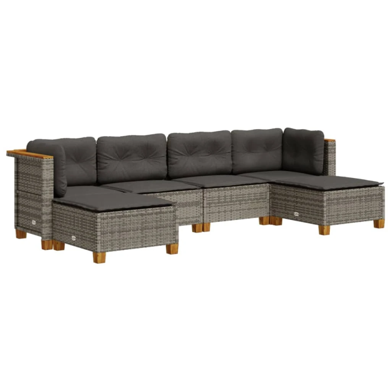 vidaXL 6-daļīgs dārza dīvāna komplekts ar matračiem, pelēks PE pinums