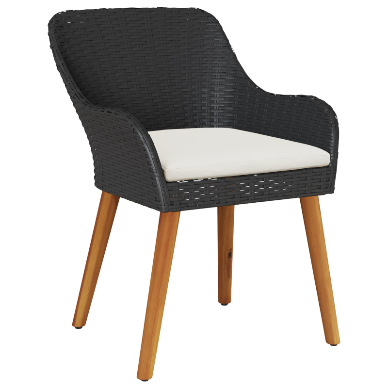 vidaXL Dārza ēdamgalds ar spilvenu 7 pcs Melna poliratāns