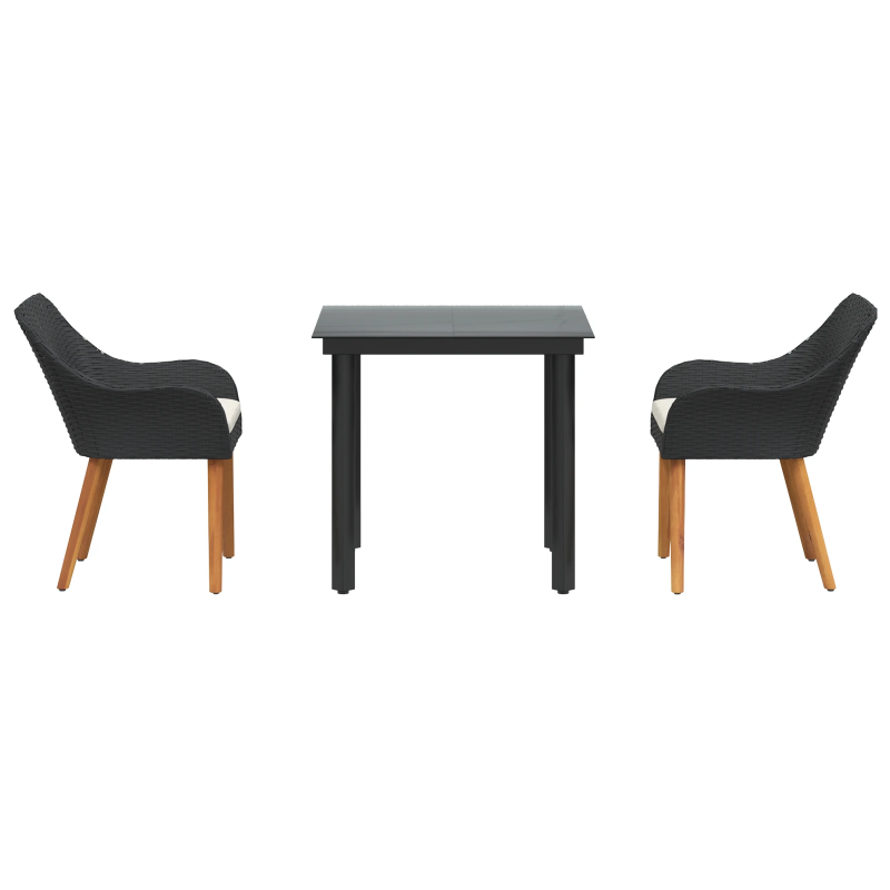 vidaXL Dārza ēdamgalds ar spilvenu 3 pcs Melna poliratāns