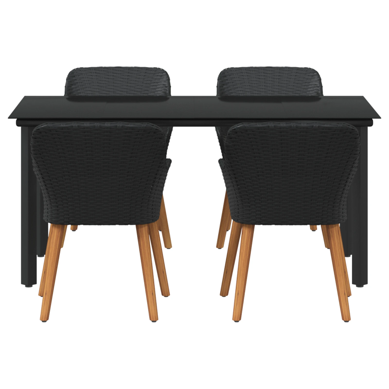 vidaXL Dārza ēdamgalds ar spilvenu 5 pcs Melna poliratāns